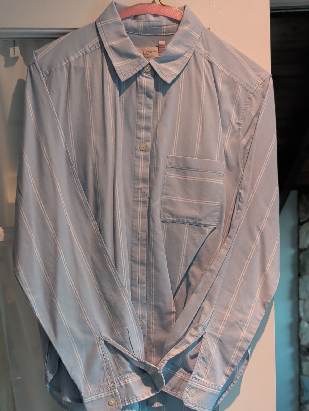 LOFT Pale Blue & White Striped  Button-Down Shirt